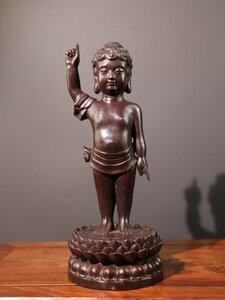 ◆古寳堂◆清 銅製 泥金 誕生仏 仏教古美術 供養品 極細工 古置物 古擺件 中国古美術 時代物 古董品