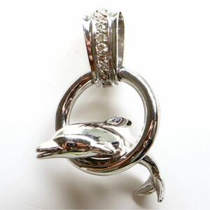 豪華!!《K18WG天然ダイヤモンド イルカモチーフペンダントトップ》M 約7.6g 0.12ct pendant diamond jewelry dolphin ジュエリー EG1/EG1