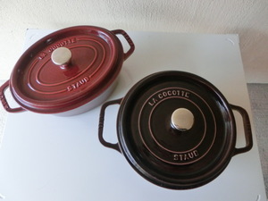 LA COCOTTE ココット ストウブ STAUB 22 STAUB 23 ホーロー鍋 両手鍋 2個 MADE IN FRANCE ジャンク