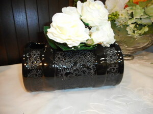 バック型プランター　置き型　黒色筒形　陶器　花器　Y-11LB　フラワーポット　アレンジメントフラワー　新品