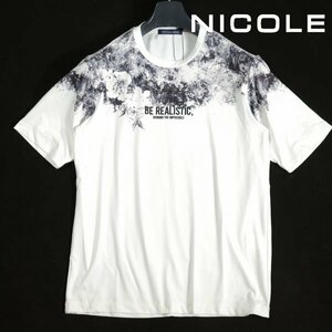 新品1円～★ニコル セレクション NICOLE selection メンズ 半袖 ストレッチ クルーネックTシャツ カットソー 46 M 白 フラワー ◆1599◆