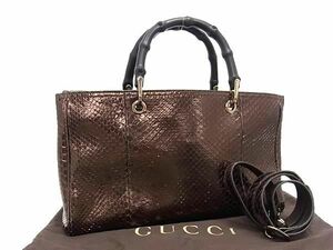 1円 ■極上■本物■極美品■ GUCCI グッチ 323660 001998 バンブー パイソン 2WAY トートバッグ ショルダー レディース ブラウン系 AZ0649