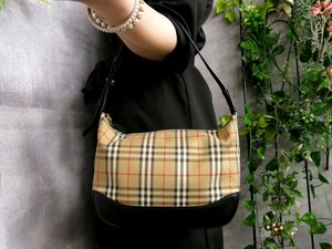 ●超美品●BURBERRY バーバリー●ノバチェック●ロゴ型押し●ナイロン サフィアーノ レザー●ハンド バッグ●ベージュ 黒●G金具●Js46064