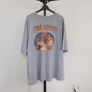 W393 2005年製ビンテージ ハーレーダビッドソン ファイヤー ORLANDO プリントTシャツ■00s XLサイズくらい グレー アメカジ 古着卸 90s 80s