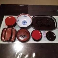 菓子器　茶托　銘々皿　おしぼり台　本漆塗り　越前塗り　竹細工　ビンテージ