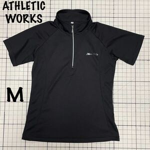 アスレチックワークス【ATHLETIC WORKS】ハーフジップTシャツ ポロシャツ ドライ Mサイズ ブラック×シルバー/黒銀 西友 ゴルフ？スポーツ