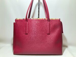 良品【7k042141】Paul Smith ポールスミス レディース ハンドバッグ 肩掛け ビジネスバッグ レッド系 ゴールド金具