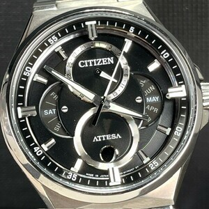 限定 超美品 シチズン CITIZEN ATTESA アテッサ チタン エコドライブ ブラック ムーンフェイズ カレンダー ソーラー 腕時計 BU0060-68E