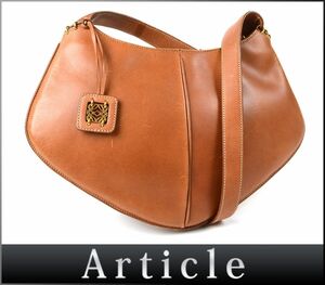 176593◇ LOEWE ロエベ アナグラム ショルダーバッグ 鞄 レザー ブラウン 茶 無地 シンプル ゴールド金具 レディース チャーム/ B