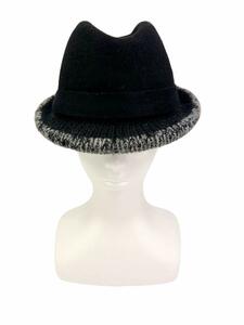 【極上品】ジョルジオアルマーニ 羊毛ハット 帽子 キャップ ブラック&グレー 黒 灰色 サイズ59 GIORGIO ARMANI 700176 7W115 00020