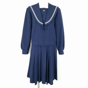 1円 セーラー服 スカート 上下2点セット 指定 大きいサイズ 冬物 白2本線 女子 学生服 大阪浜寺南中学 花紺 制服 中古 ランクB NA1687