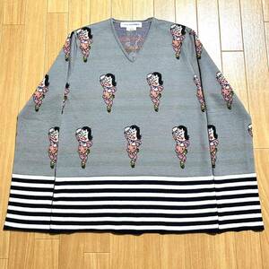 COMME des GARCONS SHIRT コムデギャルソン 2008aw 赤塚不二夫 ウール vネックセーター ボーダー切替 イヤミ 総柄 おそ松くん archive 08aw