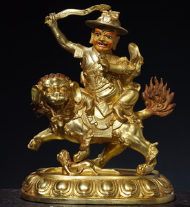 中國 清代 銅製 琉金 チベット仏教 紅財神 仏像 仏教古美術 供養品 極細工 時代物 置物 古美術品 唐物 YF415