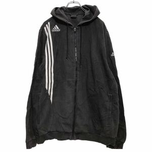 adidas ロゴ スウェットトレーナー L ブラック ホワイト アディダス フーディ ジップアップ ポケット 古着卸 アメリカ仕入 a505-6808