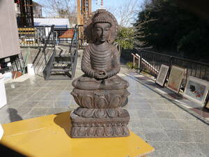 【A20203】古玩　木製　木彫 インド仏教 仏像 「釈迦如来坐像」 高約61cm 時代物