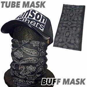 送料無料 TUBE MASK BUFF MASK ストレッチ チューブマスク Black Paisley / バイカー バフマスク HUF マフ ジョギング UV対策 紫外線防止