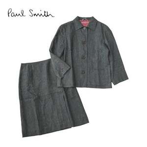 NC967ね@ Paul Smith リネン セットアップ ジャケット スカート 麻 グレー サイズ40/L　 1.2