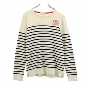 プチバトー フランス製 ボーダー 長袖 Tシャツ S 生成り PETIT BATEAU ロンT ロゴ メンズ 230816