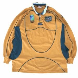 【00s】CANTERBURY カンタベリー 2007 ラグビーワールドカップ オーストラリア代表 長袖ラガーシャツ メンズL イエロー グリーン ジャージ