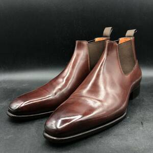 M2683 美品 Santoni サントーニ レザー ショートブーツ サイドゴアブーツ メンズ 8/26.5cm相当 ブラウン 茶 革靴 