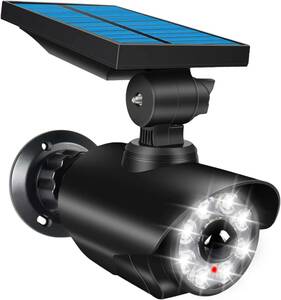 ブラック 1個セット センサーライト 屋外 ソーラーライト 人感センサーライト 防犯カメラ型 ダミーカメラ 赤光威嚇 IP66防水