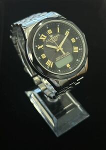 J.HARRISON ジョンハリソン メンズ腕時計 JH-1975A 電波ソーラー メンズ カットガラス 黒文字盤 