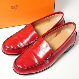 GP8282*イタリア製*HERMES エルメス*Size 35.5*パテントレザー*エナメル*Hロゴ*ローファー*スリッポン*モカシン*革靴*レッド