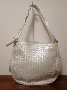 豊G511/1J●BOTTEGA VENETA　ボッテガ イントレチャート レザー 白 トートバッグ 中古品●