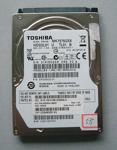 【HDD】東芝　MK7575GSX　750GB　代替処理セクタ多数有り　ジャンク扱い　(58)