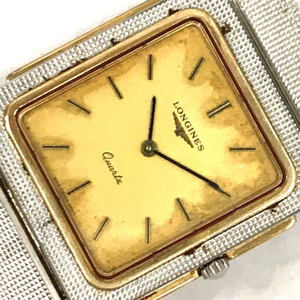 ロンジン クォーツ 腕時計 メンズ スクエアフェイス ゴールドカラー文字盤 未稼働品 純正ブレス ファッション小物