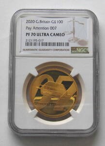 【最高鑑定金貨】イギリス007ジェームズボンド100ポンド金貨NGC・PF70元箱＆COA付　美品！