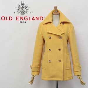 美品◆OLD ENGLAND/オールドイングランド ヘリンボーン柄 ウール Pコート イエロー 36