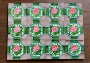 日本製 薔薇の花 マジョリカタイル 12枚セット 兵庫 淡陶製 -25
