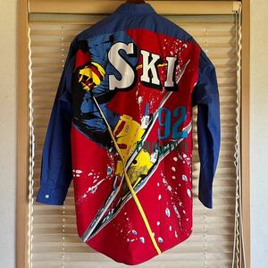 奇跡 新品タグ付き Polo Ralph Lauren ski 92 shirt スキー シャツ S 1992 1993 stadium p wing cap sport rlx rrl country black label
