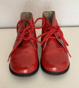 フランス製　POMDAPI 子供靴　レッドレザーシューズ　ハイカット　サイズ２３(14センチ？)　美品　エナメル　ポンダピ 高級　仏製　