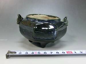 火入れ■四足 耳付き香炉 六角形 火器 海鼠 時代物 骨董品■