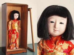 峰月竹田謹製市松人形　ケース付き　日本人形　女の子　峰月　置物　ガラスケース　昭和レトロ　H6