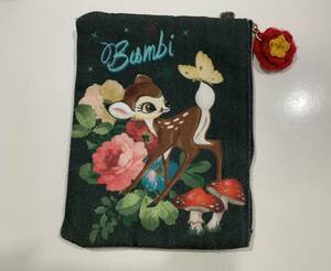 美品ディズニー　Bambi ポーチ 花 絵本　バンビ　シカ　Disney バッグインバッグ