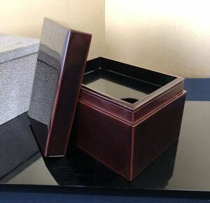 《R》茶道具 溜塗 茶箱 木製漆器 元箱　（240507D1）