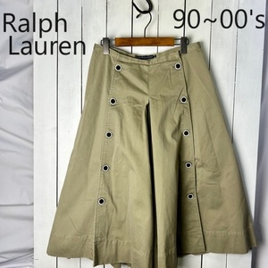 90s～00s Ralph Lauren 厚手チノ ワイドスカートパンツ 9 ベージュ オールド ヴィンテージ ラルフローレン フレア ガウチョパンツ ●305