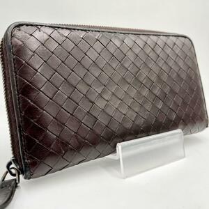 人気 ●BOTTEGA VENETA ボッテガヴェネタ ラウンドファスナー ジッピーウォレット 長財布 イントレチャート レザー 本革 メンズ ブラウン