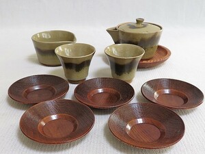 煎茶器　茶器　茶托　急須台まとめて　虫明焼 一楽　瓶座