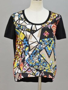 エミリオプッチ EMILIO PUCCI 総柄 シルク切替 ニットセーター XSサイズ ブラック×マルチカラー イタリア製 レディース F-L5834