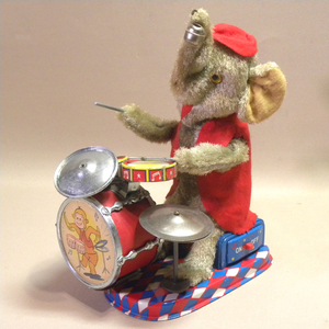 【動作OK】1950年代 当時物 アルプス 電動 ゾウのドラマー ブリキ ( 古い 昔の ビンテージ 昭和レトロ シール玩具 Vintage Alps Tin Toy )