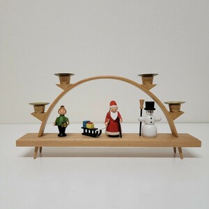 ドイツ ヴィンテージ 伝統工芸品 木製 アーチ型 クリスマスオーナメント サンタクロース 雪だるま キャンドルスタンド オブジェ 装飾 置物