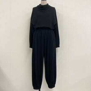 70s ISSEY MIYAKE セットアップ ウール ハイネック 長袖 カットソー プリーツ パンツ 黒 9サイズ イッセイミヤケ VINTAGE archive 1044