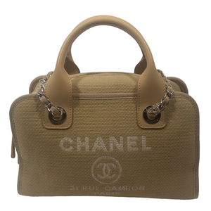 シャネル CHANEL ドーヴィル ボーリングバッグ A92750 ベージュ/シルバー金具 ファブリック ショルダーバッグ レディース 中古