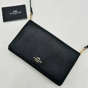 1円〜【入手困難品】定価10万円 コーチ COACH ショルダーバッグ ショルダーウォレット 長財布 レザー ブラック 黒 メンズ レディース