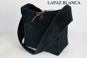 LAPAZ BLANCAスクエアー型 スウェード レザー ショルダーバッグ 鞄 バック中古 メンズ レディース 男性 女性 通勤 通学 黒 牛革 スエード
