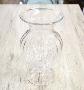 フラワーベース シースルー クリア ガラス 約 高さ31cm×口径16cm×厚み8ｍｍ 壺型 花瓶 花器 中古品